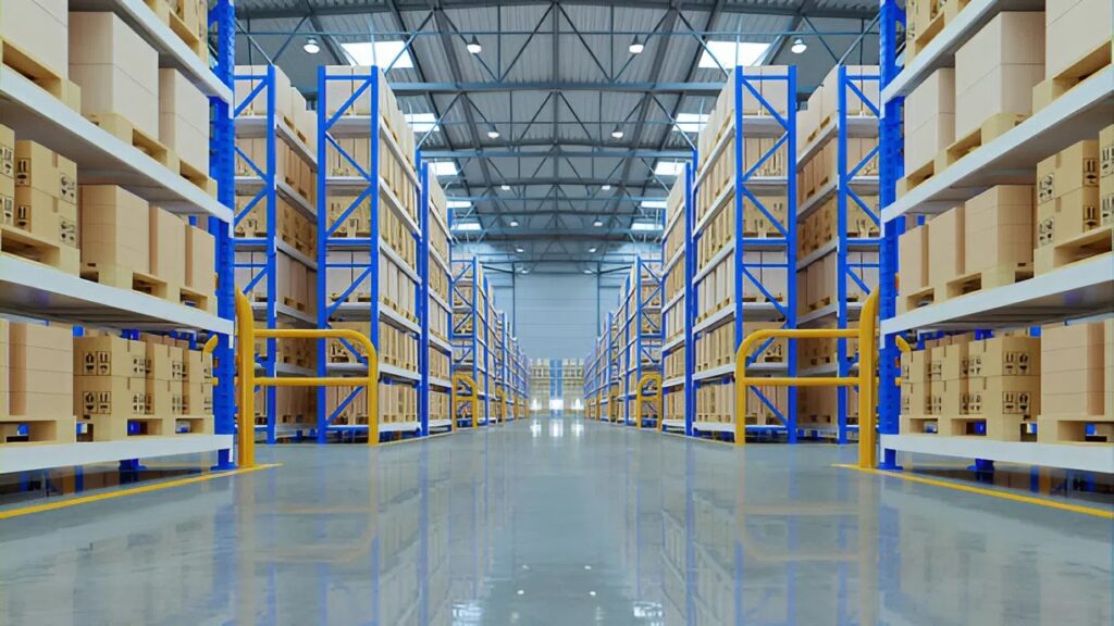 Industrial warehouse interior with epoxy-coated concrete floors by an industrial painter in Apopka, FL