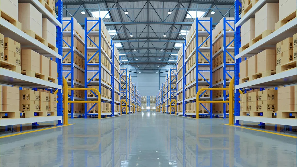 Industrial warehouse interior with epoxy-coated concrete floors by an industrial painter in Apopka, FL